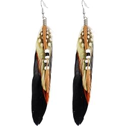 Yellow Chic Bead Drop Feather Earrings