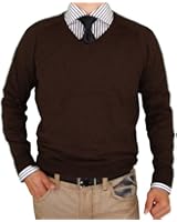 Luciano Natazzi V-Neck Mens Cotton Sweater Cashmere Touch Slim Fit