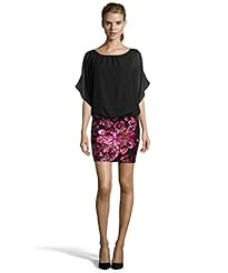 Dolman Short Sleeves Floral Print Chiffon Round Neck Natural   Waistline Keyhole Sequined Mesh  Dress