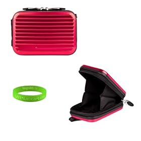 Pink Metal camera case with Reinforced black Zipper for your Kodak Easy Share C1505 IM215 + Green Vangoddy Bracelet!!!