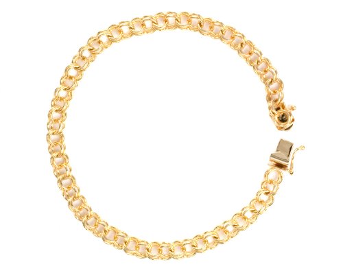 14k Yellow Gold 5mm Double-Link Charm Bracelet, 7.5