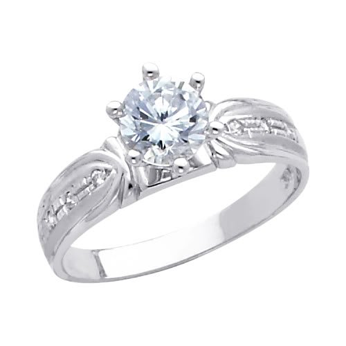 14K White Gold Round-cut CZ Cubic Zirconia Ladies Wedding Engagement Ring Band