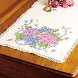Hydrangea and Ribbon Stamped Cross Stitch Dresser Scarf