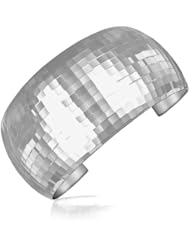 Sterling Silver Thick Square Texture Dome Cuff with Rhodium Plating