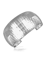 Sterling Silver Thick Square Texture Dome Cuff with Rhodium Plating