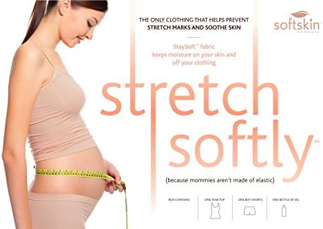 Soft Skin Company - Stretch Softly® Stretch Mark Prevention Set - All Natural - Tank and Shorts Set - To Keep the Moisture on Your Skin - Stretch Softly Nude - Extra Small