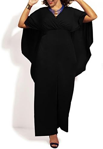 Plus Size Women Chiffon Deep V Jumpsuit Club Sexy Cape Bodysuit Romper (4XL, black)