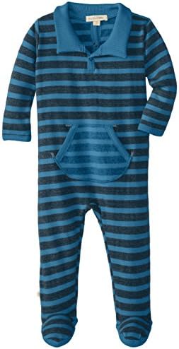 PAIGELAUREN baby Baby-Boys Newborn Stripe Fleece Polo Footie Romper