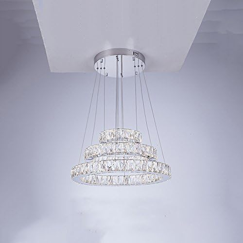 Luxury Modern Chandeliers Lights Circle LED Crystal Pendant Light Ceiling Lighting Lamps Fixtures with 3 Rings D203040 Ac 100 to 240v (White)