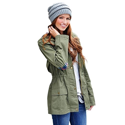 Vedem Women's Hooded Drawstring Military Jacket Parka Coat Army Green