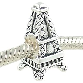 Eiffel Tower Bead Sterling Silver Travel Charm fits European Bracelet: Jewelry