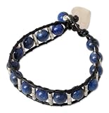 Leather and lapis lazuli heart bracelet, 'Love's Universe'