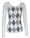 White base, Light & Dark Gray & White Argyle Pattern Top
