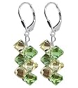 Green & Golden Yellow Swarovski Crystal Cluster Sterling Silver Leverback 1.5" Long Dangle Earrings