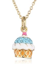 Molly Glitz Girls 14K Gold Plated Aqua Crystal and Vanilla Cupcake Pendant Necklace, 14"
