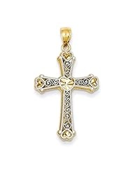 14K Two-tone Gold Hearts Cross Pendant
