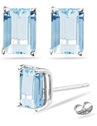 8.40 Cts of 11x9 mm AA Emerald Aquamarine Stud Earrings in 18K White Gold