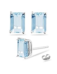 1.60 Cts of 7x5 mm AA Emerald-Cut Aquamarine Stud Earrings in 18K White Gold