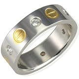 Men's Stainless Steel Cubic Zirconia and Gold Screw Design 6mm Band Ring