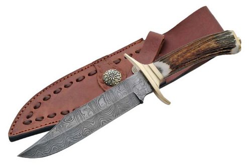 Szco Supplies Damascus Brass Guard Bowie Knife On Sale