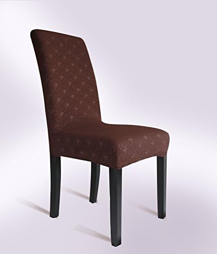 YOKAT Embossed Seersucker Bubble Fabric Chair Covers Hotel Party Stretch Chair Cap Dining Chair Slipcover (4, Brown)