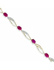 Genuine 14K Yellow Gold Diamond And African Ruby Oval Bracelet 4 Grams Of Gold 100% Satisfaction Guaranteed.