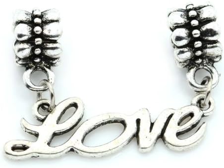 Pro Jewelry "Love Cursive Dangle" Charm Bead for Snake Chain Charm Bracelets