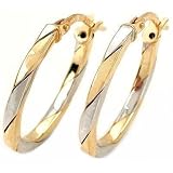 14K Two Tone Gold Oval Hoop Earrings Ear Jewelry 23.5mm