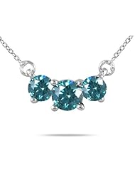 1/2 Carat TW Blue Diamond Three Stone Pendant Necklace 14K White Gold