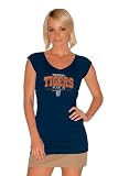 Detroit Tigers Women's Raw Edge Deep V Neck Short Sleeve T-Shirt - by Alyssa Milano