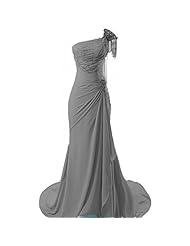 Corset   Waistline Chiffon/Polyester Mermaid Beaded Crystals Sequined Lace-Up Crystal One Shoulder Evening Dress/Prom Dress  with a Brush/Sweep Train 