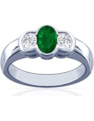 18K White Gold Oval Cut Emerald Three Stone Ring