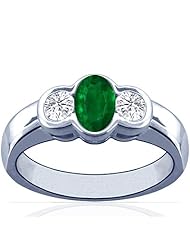 14K White Gold Oval Cut Emerald Three Stone Ring