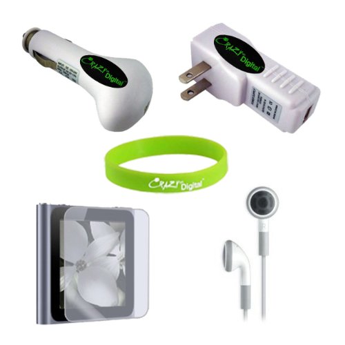 CrazyOnDigital Charger, Earphone, and Screen Protector Bundle for iPod nano 6G