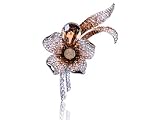 Topaz Brown Petal Flower Lapel Shirt Swarovski Crystal Rhinestone Pin Brooch