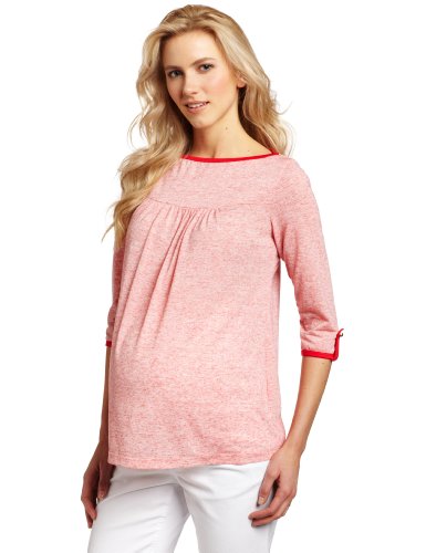 Maternal America Women's Boat Neck Top, Heather Red/Red, Medium