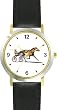 Sulky Horse or Standardbred Racehorse Horse - WATCHBUDDY&reg; DELUXE TWO-TONE THEME WATCH - Arabic Numbers - Black Leather Strap-Women's Size-Small
