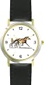 Sulky Horse or Standardbred Racehorse Horse - WATCHBUDDY&reg; DELUXE TWO-TONE THEME WATCH - Arabic Numbers - Black Leather Strap-Women's Size-Small