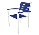 Polywood Euro All-Weather Dining Chair, White with Royal Blue Slats