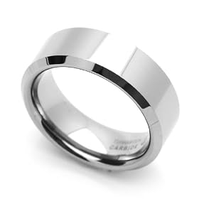 8MM Comfort Fit Tungsten Carbide Wedding Band Beveled Edges Classic Flat Ring (5 to 15) Size 5: Jewelry