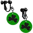 Green Black Shamrock Clip on Earrings