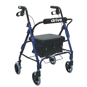Drive Medical Junior Low Handle Rollator Walker with Padded Seat and Backrest, Blue, Junior