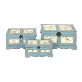 Set 3 Seaside Nautical Decor Wood Chest Trunks