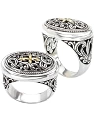 925 Silver Oval Celtic-Design Cross Ring with 18k Gold Accents- Sizes 6-8