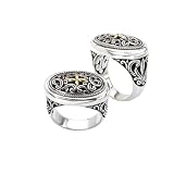 925 Silver Oval Celtic-Design Cross Ring with 18k Gold Accents- Sizes 6-8