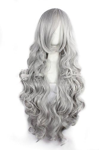 AWEN Anime Lolita Cosplay Wig Party Costume Long Curly Hair (Grey)