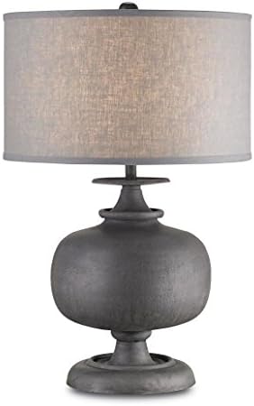 Antique Gray Lino 1 Light Cast Iron Table Lamp with Gray Linen Drum Shade