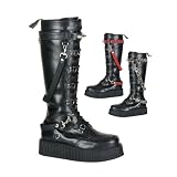 V-CREEPER-588, 2 1/2 Platform Straps and Spikes Veggie PU Black Creepers Boot, Men's Sizes 4-14