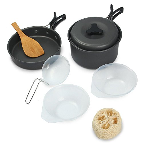 LiKee 8pcs Outdoor Camping Cookware Cooking Picnic Bowl Pot Pan Set