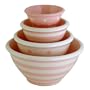 Ronnie's Terramoto Ceramic, 4-Piece Mixing Bowl Set, 4qt, 2qt, 1qt, Small Bowl, Stripes & Polka Dots, Pink